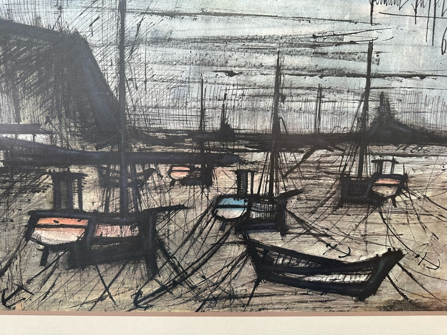 Bernard Buffet (1928-1999, French) Harbor In Brittany Print 24.5' X 19' Framed 31' X 25' [Photo 3]