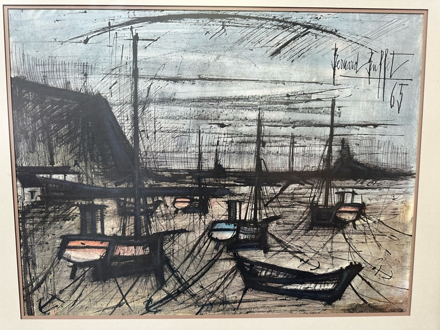 Bernard Buffet (1928-1999, French) Harbor In Brittany Print 24.5' X 19' Framed 31' X 25' [Photo 2]