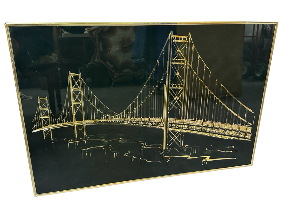 Vintage Gold Foil Relief California San Francisco Oakland Bay Bridge Wall Artwork 36' X 24' [Photo 1]