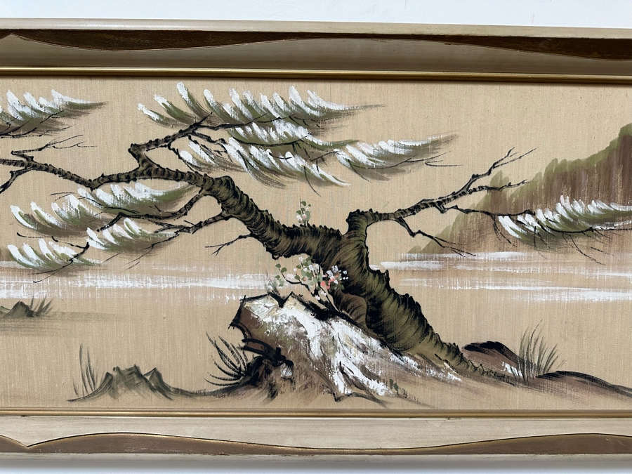 Original Vintage Mid-Century Modern Hand Painting By Carlo Of Hollywood Asian Landscape Painting 59' X 17.5' With Original Frame 64.5'W X 22.5'H	 [Photo 2]