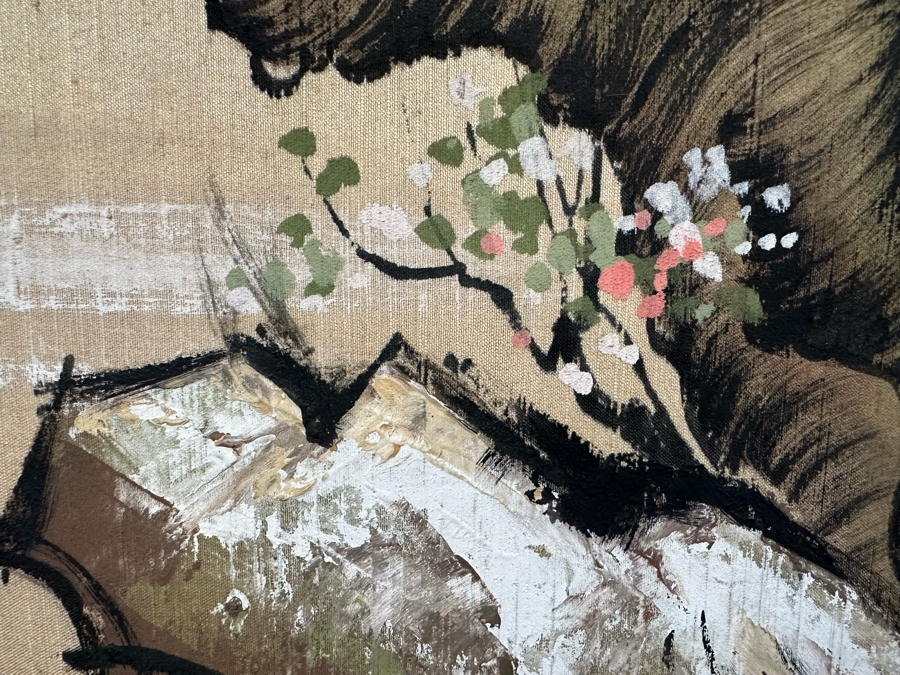 Original Vintage Mid-Century Modern Hand Painting By Carlo Of Hollywood Asian Landscape Painting 59' X 17.5' With Original Frame 64.5'W X 22.5'H	 [Photo 3]