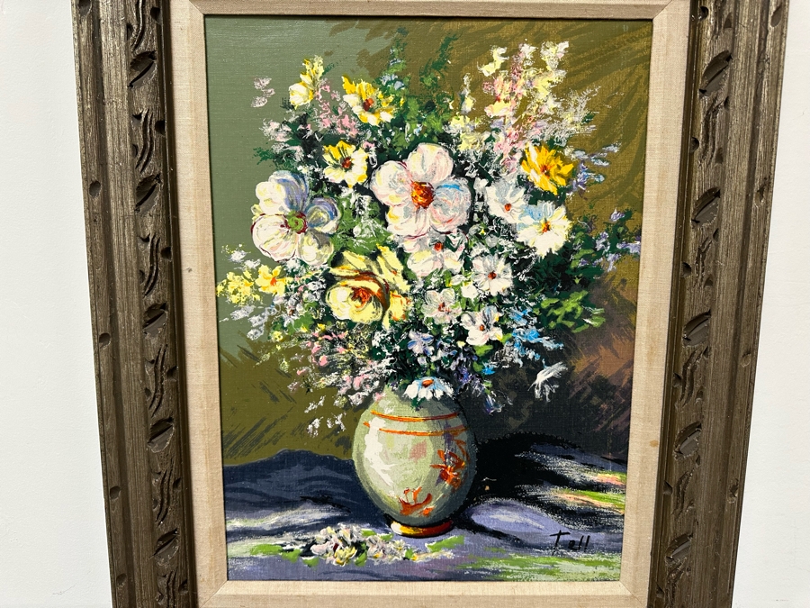 Vintage Original Still Life Painting On Canvas Signed Tell 18' X 24' Framed 27' X 33' [Photo 1]