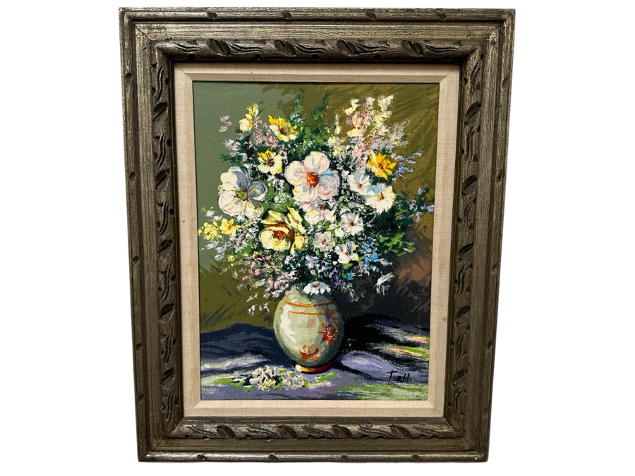 Vintage Original Still Life Painting On Canvas Signed Tell 18' X 24' Framed 27' X 33' [Photo 2]
