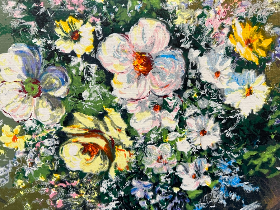 Vintage Original Still Life Painting On Canvas Signed Tell 18' X 24' Framed 27' X 33' [Photo 3]