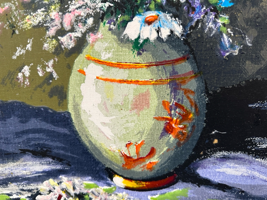 Vintage Original Still Life Painting On Canvas Signed Tell 18' X 24' Framed 27' X 33' [Photo 4]