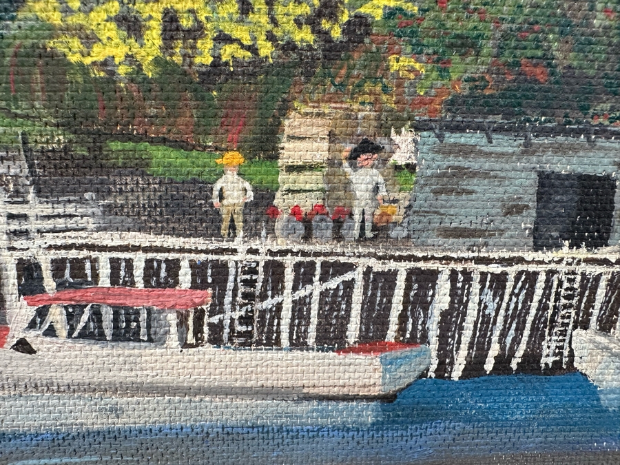 Original Folk Art Painting On Board Of East Coast Fishing Harbor By W. Weidman 1966 27.5' X 21.5' Framed 33.5' X 27.5' [Photo 6]