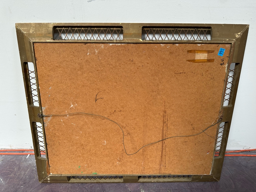 Original Folk Art Painting On Board Of East Coast Fishing Harbor By W. Weidman 1966 27.5' X 21.5' Framed 33.5' X 27.5' [Photo 16]