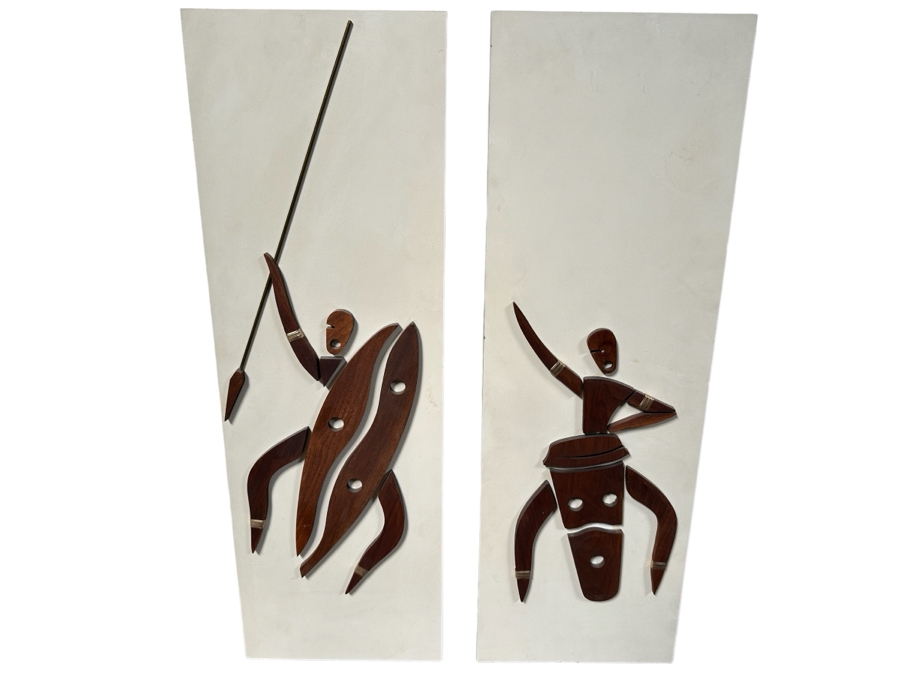 Pair Of Mid-Century Modern Tribal Sculptural Wood On Board Wall Artwork 9'W X 27'H [Photo 1]