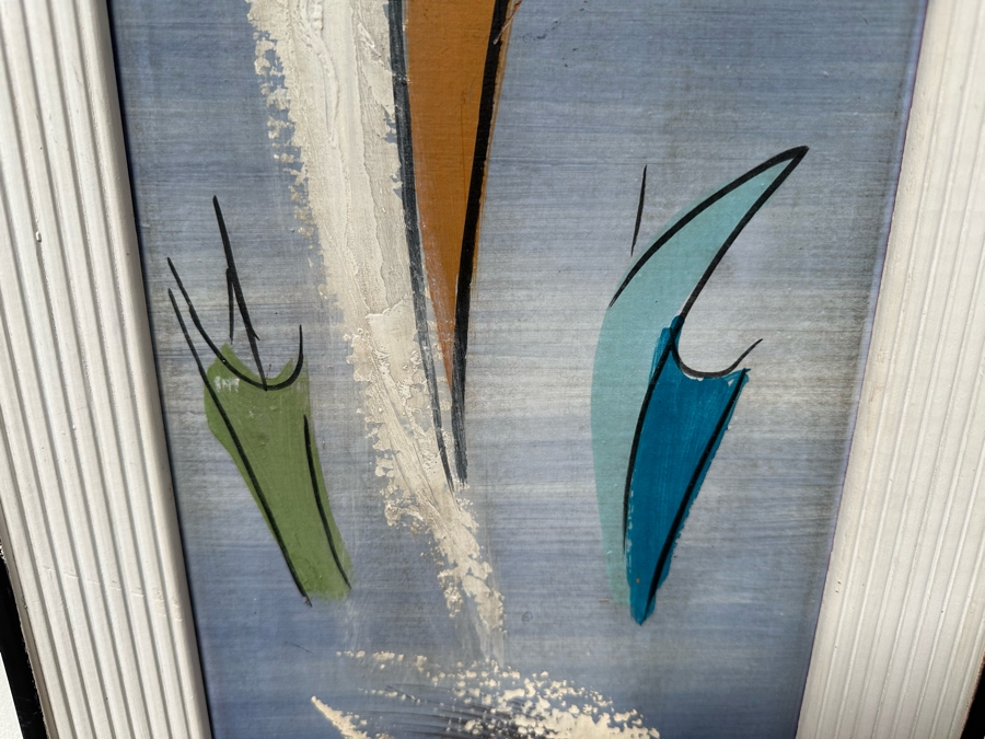 Original Mid-Century Modern Painting On Board Abstract Sailing Ships Signed Anto 9'W X 44'H Framed 13.5'W X 49'H [Photo 4]