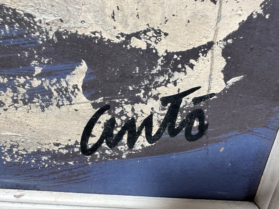 Original Mid-Century Modern Painting On Board Abstract Sailing Ships Signed Anto 9'W X 44'H Framed 13.5'W X 49'H [Photo 6]