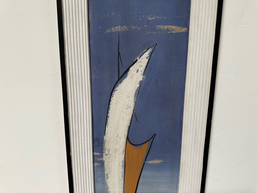 Original Mid-Century Modern Painting On Board Abstract Sailing Ships Signed Anto 9'W X 44'H Framed 13.5'W X 49'H [Photo 2]