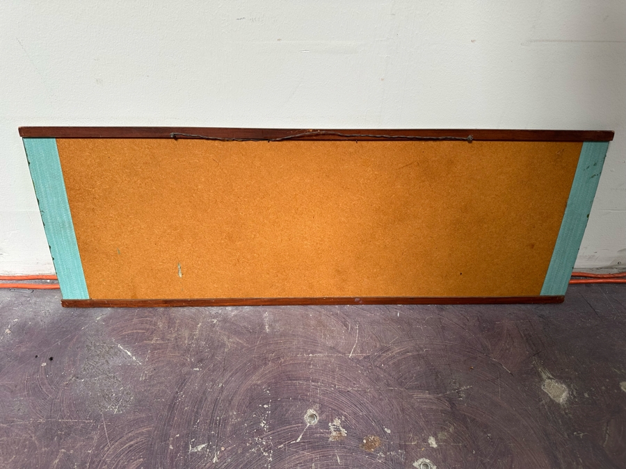 Vintage Mid-Century Modern Mixed-Media Gravel Artwork Still Life Painting With Fruit, Grapes & Wine 36'W X 12.5'H [Photo 9]