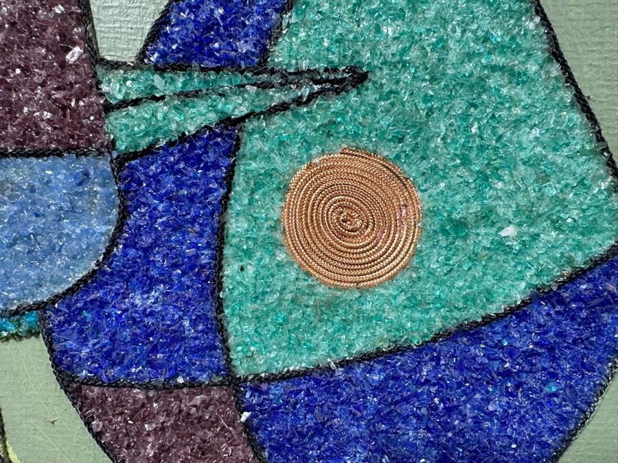 Vintage Mid-Century Modern Mixed-Media Gravel Artwork Still Life Painting With Fruit, Grapes & Wine 36'W X 12.5'H [Photo 3]