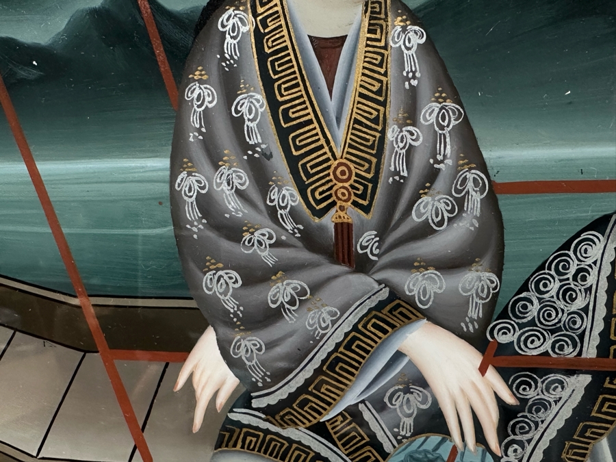 Vintage Original Chinese Reverse Painting On Glass Signed & Framed 13'W X 22'H [Photo 5]