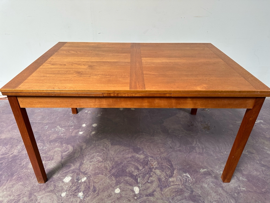 Vintage Danish AM Ansager Mobler Teak Dining Table With Two Built In Draw Leaves 53'W X 35.5'D X 29'H (Leaves Measure 19.5' Each) [Photo 3]