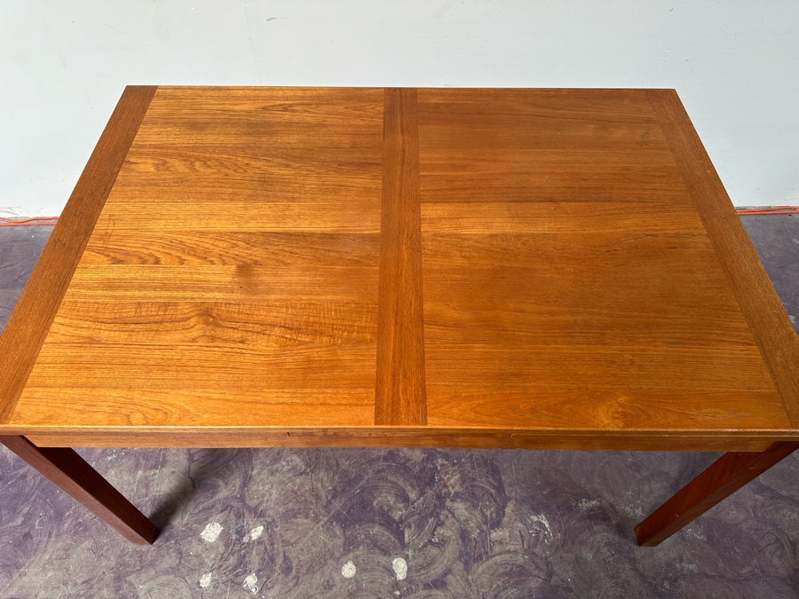 Vintage Danish AM Ansager Mobler Teak Dining Table With Two Built In Draw Leaves 53'W X 35.5'D X 29'H (Leaves Measure 19.5' Each) [Photo 6]