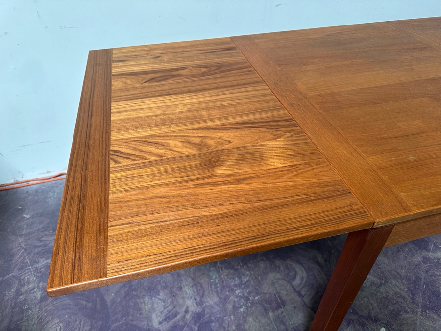 Vintage Danish AM Ansager Mobler Teak Dining Table With Two Built In Draw Leaves 53'W X 35.5'D X 29'H (Leaves Measure 19.5' Each) [Photo 15]