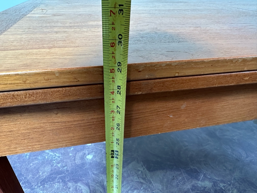 Vintage Danish AM Ansager Mobler Teak Dining Table With Two Built In Draw Leaves 53'W X 35.5'D X 29'H (Leaves Measure 19.5' Each) [Photo 9]