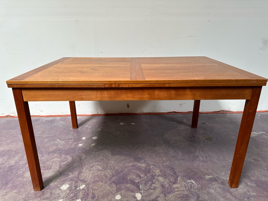 Vintage Danish AM Ansager Mobler Teak Dining Table With Two Built In Draw Leaves 53'W X 35.5'D X 29'H (Leaves Measure 19.5' Each) [Photo 4]