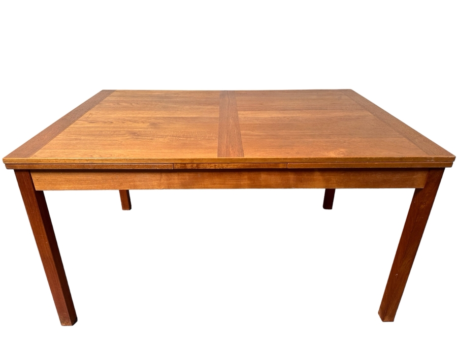Vintage Danish AM Ansager Mobler Teak Dining Table With Two Built In Draw Leaves 53'W X 35.5'D X 29'H (Leaves Measure 19.5' Each) [Photo 1]