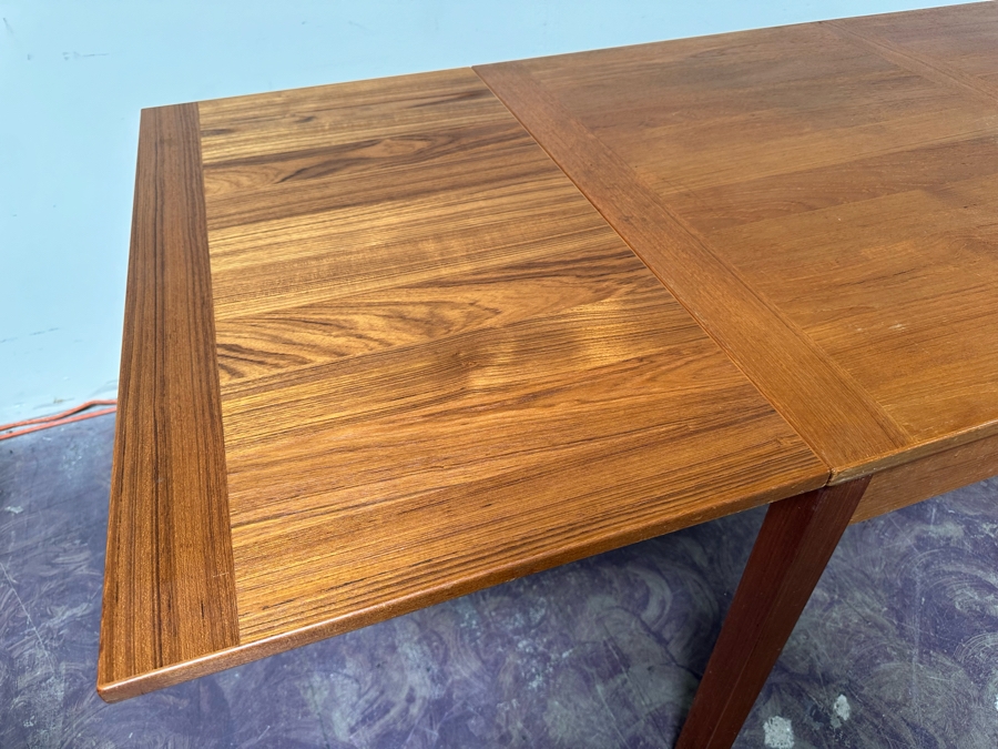 Vintage Danish AM Ansager Mobler Teak Dining Table With Two Built In Draw Leaves 53'W X 35.5'D X 29'H (Leaves Measure 19.5' Each) [Photo 14]
