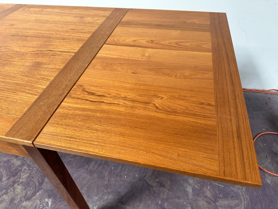 Vintage Danish AM Ansager Mobler Teak Dining Table With Two Built In Draw Leaves 53'W X 35.5'D X 29'H (Leaves Measure 19.5' Each) [Photo 13]