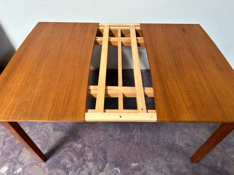 D-Scan Teak Dining Table With Two Built In Draw Leaves 54'W X 40'D X 28'H (Leaves Measure 20' Each) [Photo 5]