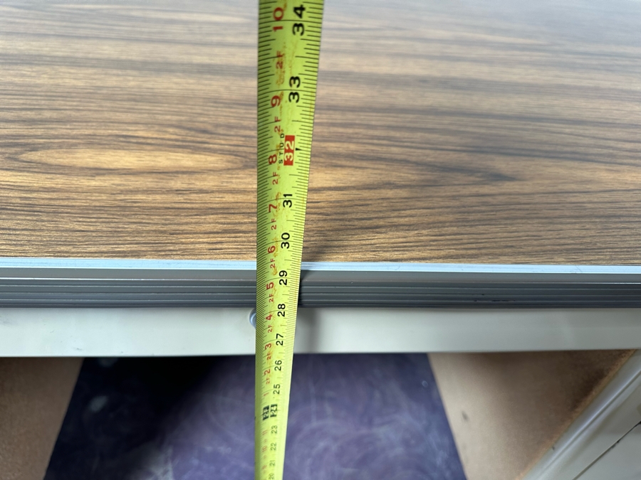 Rare Original 1960s Mid-Century Modern 'Fan Top' Curved Back Tanker Desk By All-Steel Equipment Inc In Great Condition 83'W X 39'D X 29.5'H [Photo 16]