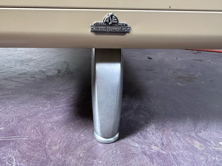 Rare Original 1960s Mid-Century Modern 'Fan Top' Curved Back Tanker Desk By All-Steel Equipment Inc In Great Condition 83'W X 39'D X 29.5'H [Photo 10]