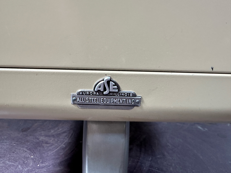 Rare Original 1960s Mid-Century Modern 'Fan Top' Curved Back Tanker Desk By All-Steel Equipment Inc In Great Condition 83'W X 39'D X 29.5'H [Photo 9]