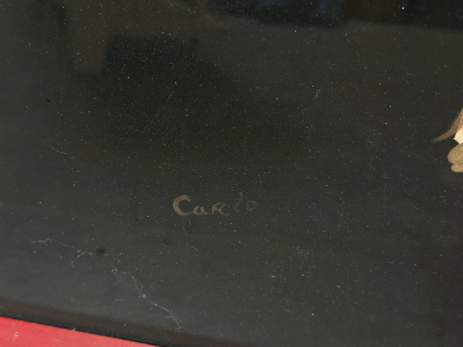 Original Vintage Mid-Century Modern Hand Painting By Carlo Of Hollywood With Original Wooden Atomic Forced Perspective/Angular Frame 52'W X 32'H [Photo 7]