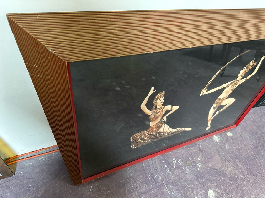 Original Vintage Mid-Century Modern Hand Painting By Carlo Of Hollywood With Original Wooden Atomic Forced Perspective/Angular Frame 52'W X 32'H [Photo 2]