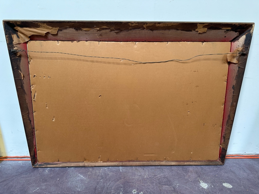 Original Vintage Mid-Century Modern Hand Painting By Carlo Of Hollywood With Original Wooden Atomic Forced Perspective/Angular Frame 52'W X 32'H [Photo 10]