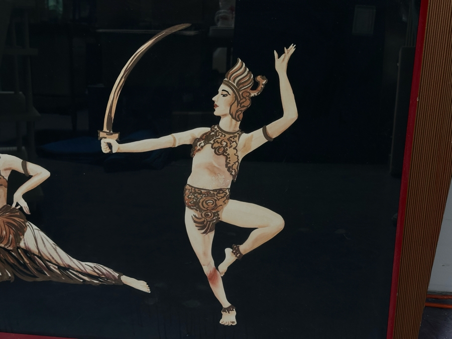 Original Vintage Mid-Century Modern Hand Painting By Carlo Of Hollywood With Original Wooden Atomic Forced Perspective/Angular Frame 52'W X 32'H [Photo 4]