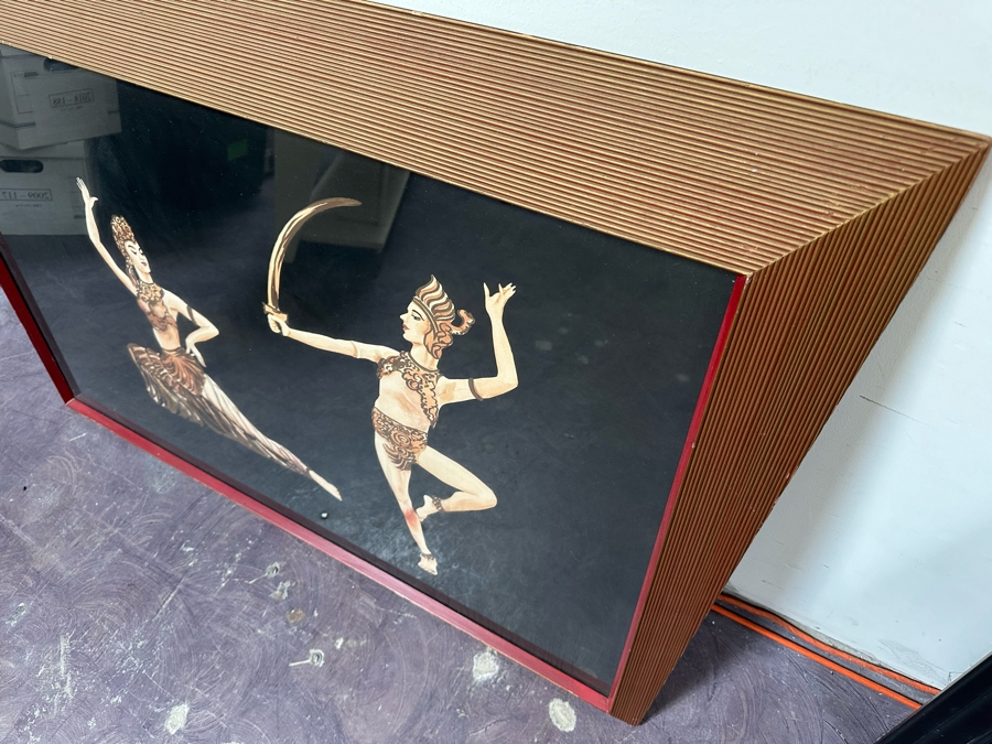 Original Vintage Mid-Century Modern Hand Painting By Carlo Of Hollywood With Original Wooden Atomic Forced Perspective/Angular Frame 52'W X 32'H [Photo 3]