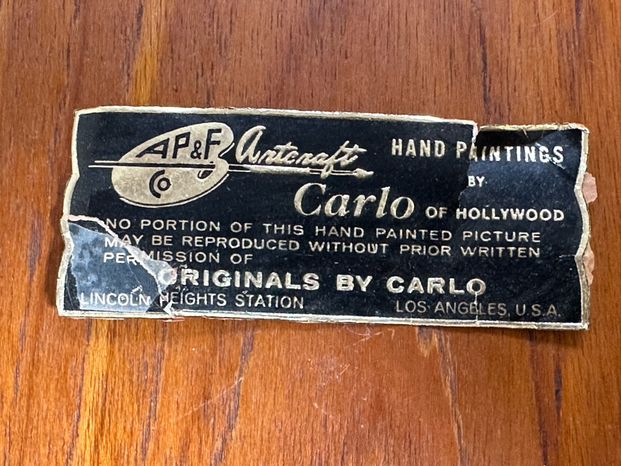 Original Vintage Mid-Century Modern Hand Painting By Carlo Of Hollywood With Original Wooden Atomic Forced Perspective/Angular Frame 52'W X 32'H [Photo 8]