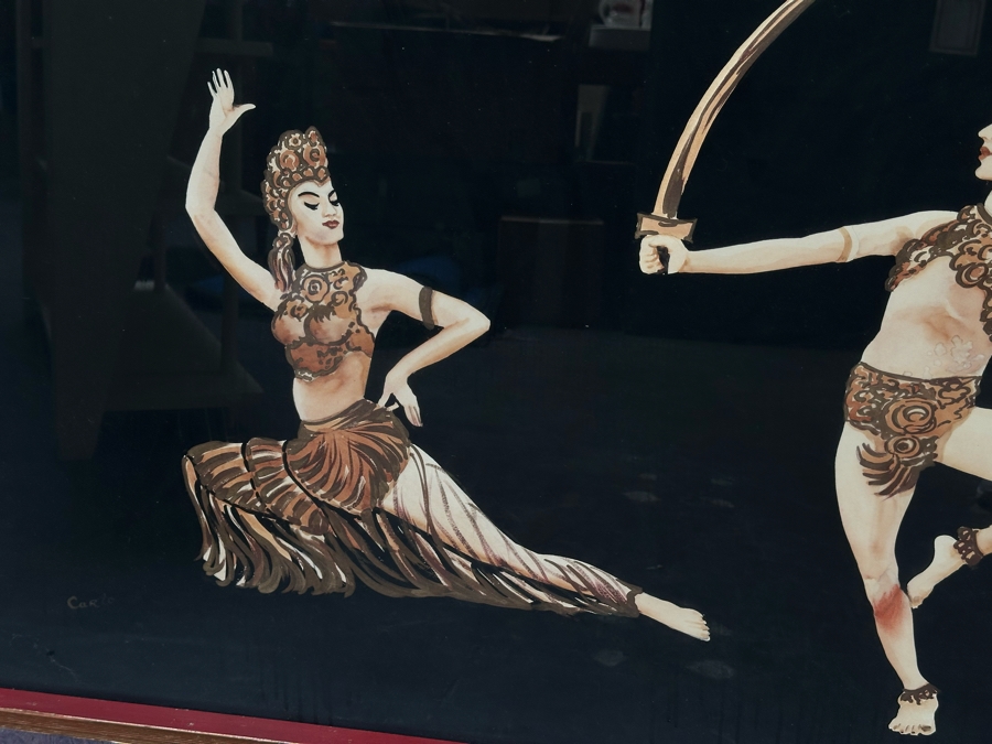 Original Vintage Mid-Century Modern Hand Painting By Carlo Of Hollywood With Original Wooden Atomic Forced Perspective/Angular Frame 52'W X 32'H [Photo 5]