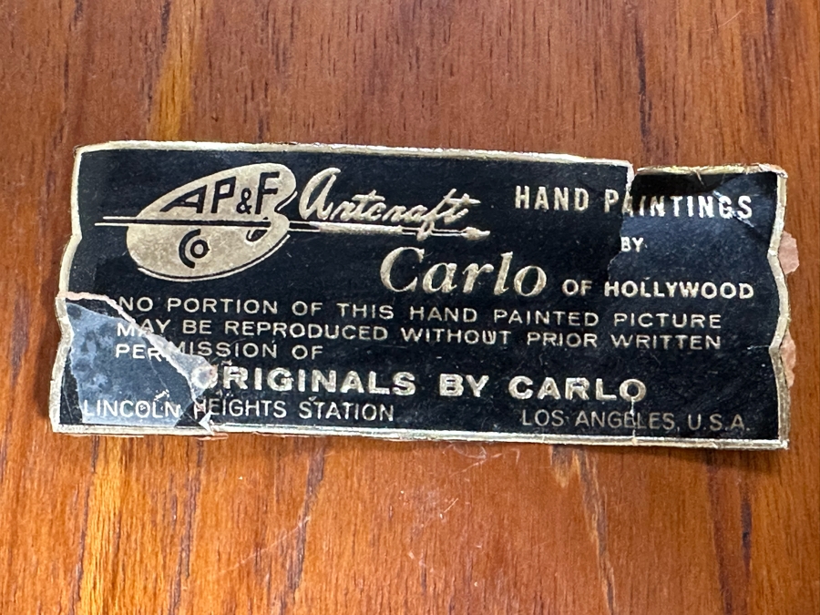 Original Vintage Mid-Century Modern Hand Painting By Carlo Of Hollywood With Original Wooden Atomic Forced Perspective/Angular Frame 52'W X 32'H [Photo 9]