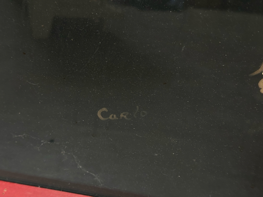 Original Vintage Mid-Century Modern Hand Painting By Carlo Of Hollywood With Original Wooden Atomic Forced Perspective/Angular Frame 52'W X 32'H [Photo 6]