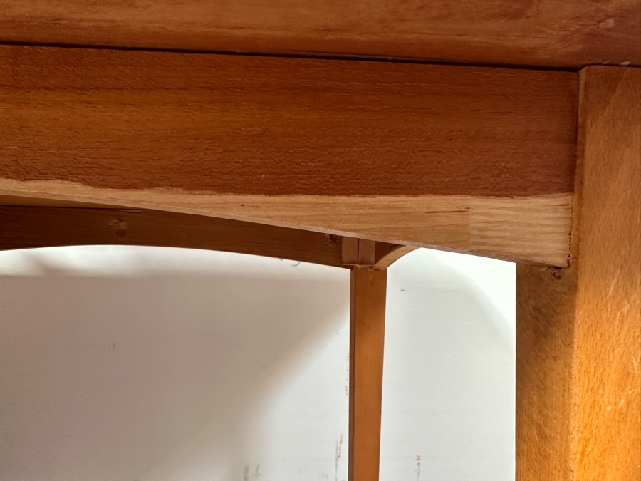 Teak Veneered Desk With Teak Chair (Top Right Of Desk Needs To Be Screwed To Base) 48”W X 25”D X 29”H [Photo 8]