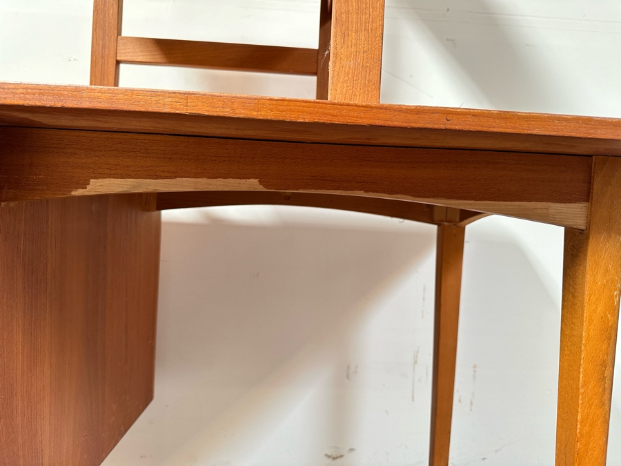 Teak Veneered Desk With Teak Chair (Top Right Of Desk Needs To Be Screwed To Base) 48”W X 25”D X 29”H [Photo 7]