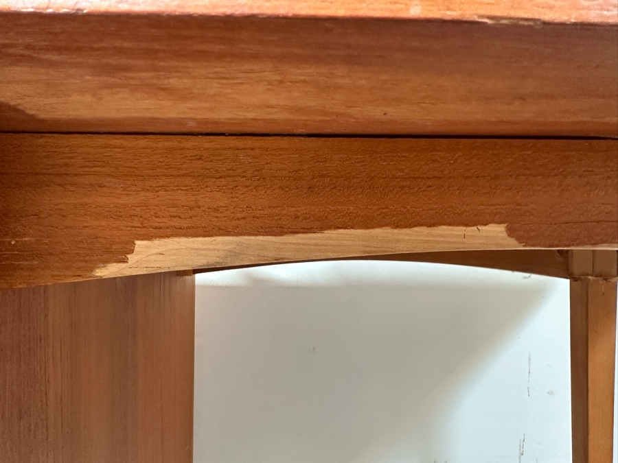 Teak Veneered Desk With Teak Chair (Top Right Of Desk Needs To Be Screwed To Base) 48”W X 25”D X 29”H [Photo 9]