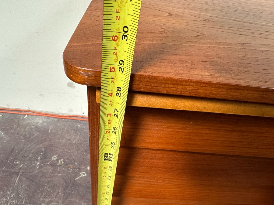Teak Veneered Desk With Teak Chair (Top Right Of Desk Needs To Be Screwed To Base) 48”W X 25”D X 29”H [Photo 17]