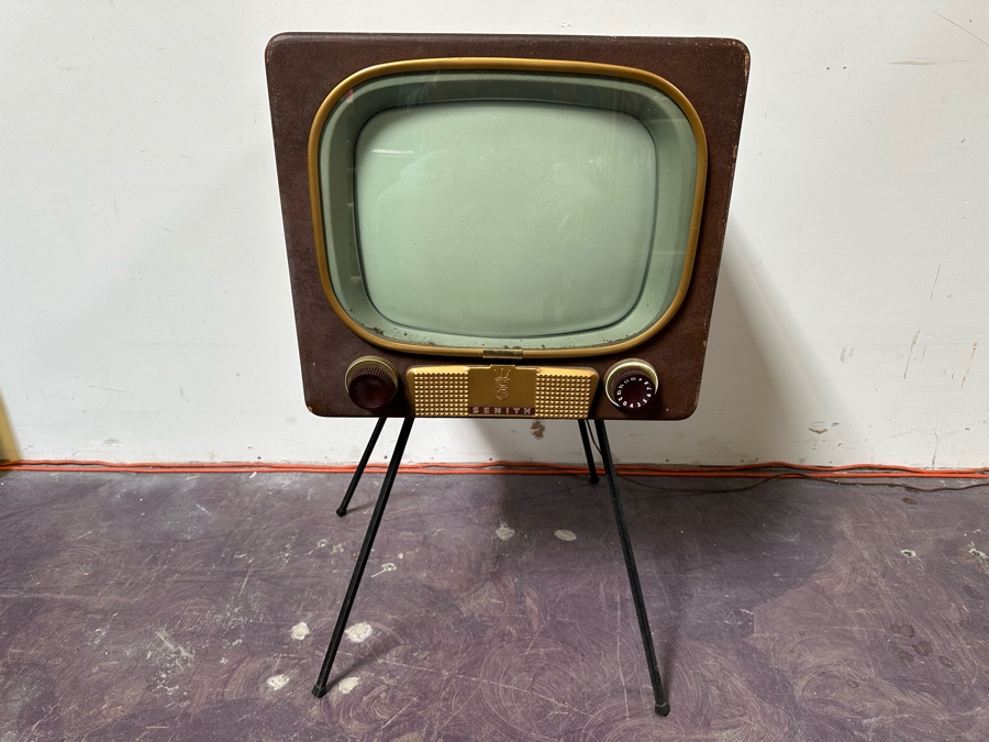 Retro Zenith Tube Television TV With Metal Stand For Display Only (Not Working) 21”W X 20”D X 18.5”H Stand Measures 18”H [Photo 3]