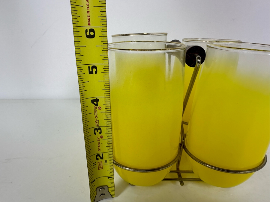 Set Of Four Mid-Century Barware Glasses With Metal Caddy 5.5'H [Photo 4]