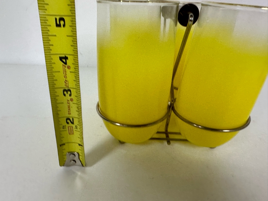 Set Of Four Mid-Century Barware Glasses With Metal Caddy 5.5'H [Photo 5]