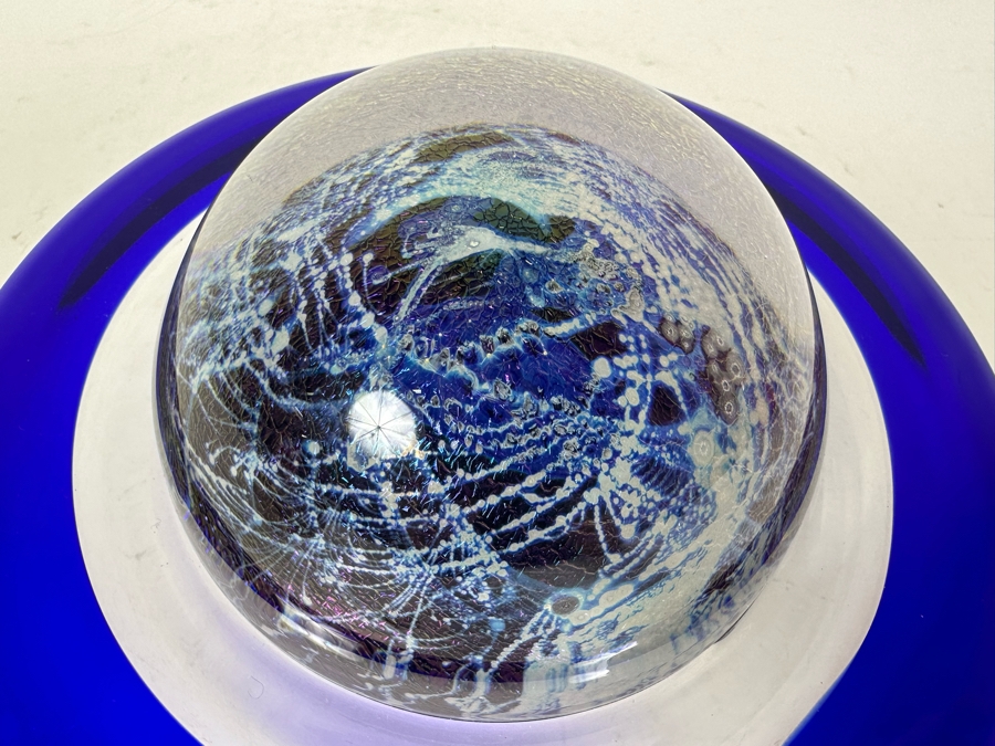 Vintage Correia Tilted Ringed Blue Planet Paperweight 6'W X 3'H [Photo 4]