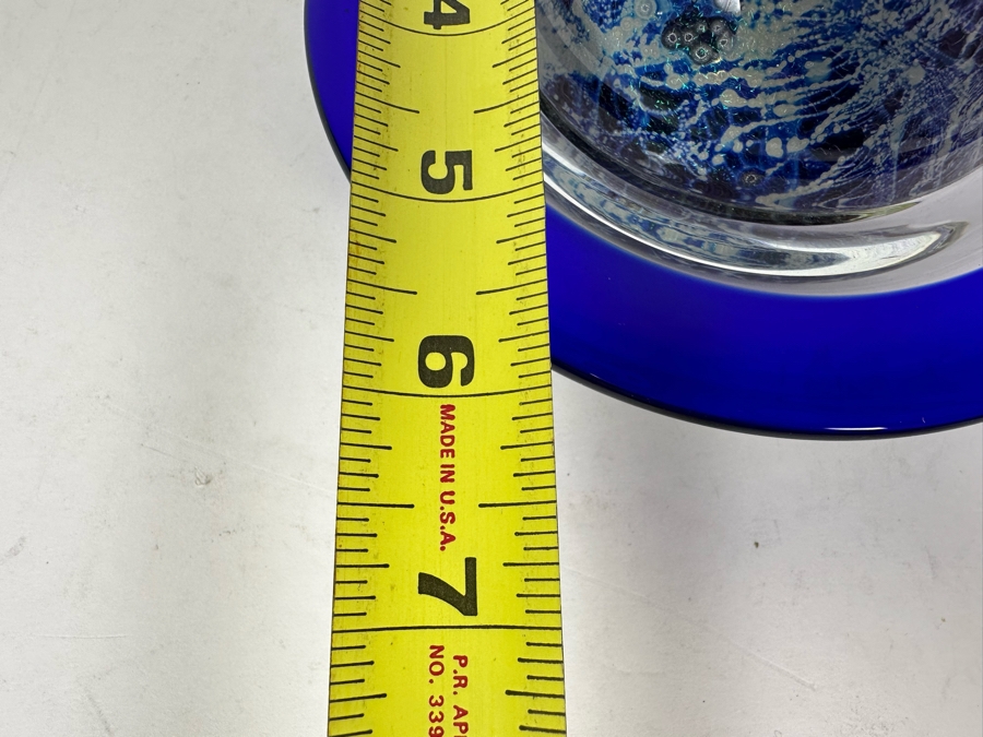 Vintage Correia Tilted Ringed Blue Planet Paperweight 6'W X 3'H [Photo 14]