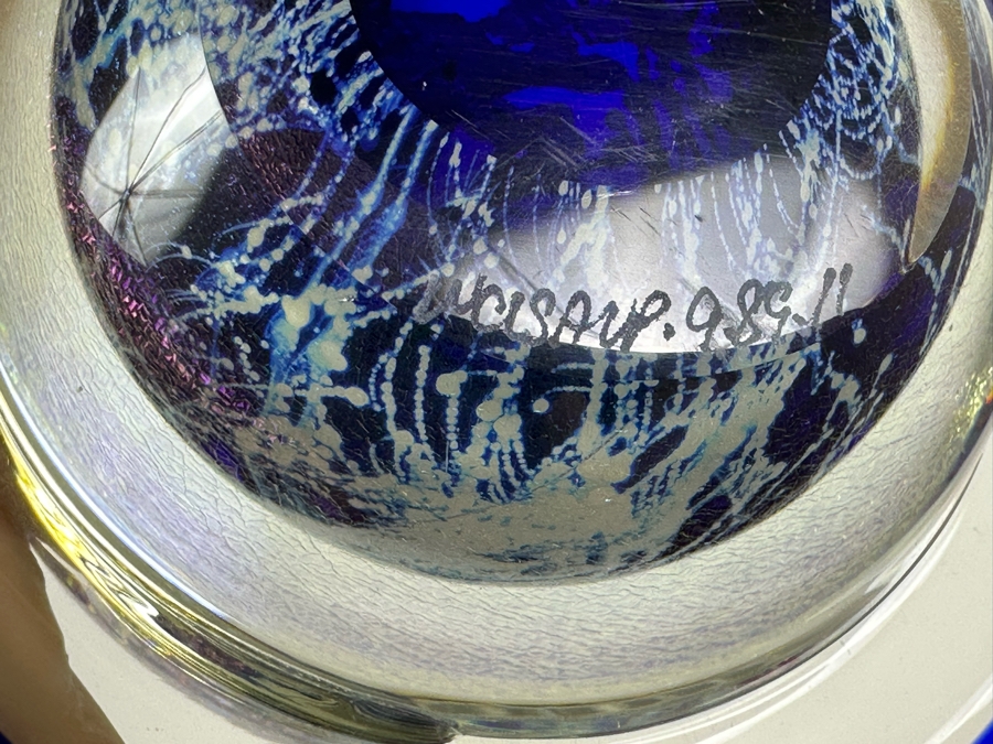 Vintage Correia Tilted Ringed Blue Planet Paperweight 6'W X 3'H [Photo 10]