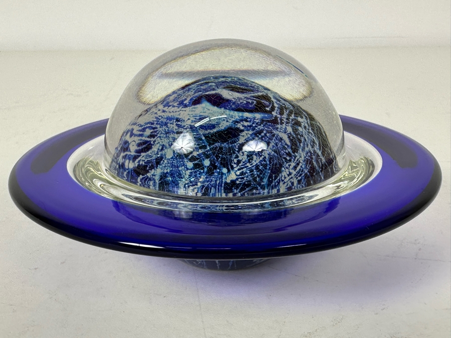 Vintage Correia Tilted Ringed Blue Planet Paperweight 6'W X 3'H [Photo 12]